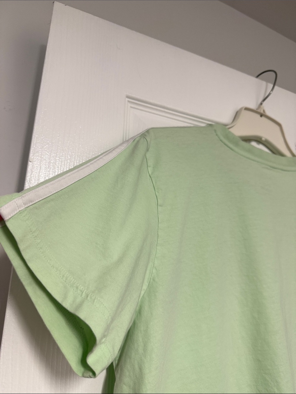adidas Mint Green Cropped Tee with White Shoulder Stripes - Picture 6 of 6